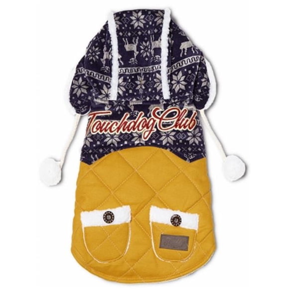 Touchdog JKTD8YBLXL Snowadayz Pom Pom Pet Hooded Sweater- Extra Large - Yellow & Blue