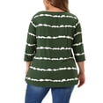 thumbnail image 3 of Tops de mujer de talla grande Agnes Orinda con rayas de teñido anudado, cuello en V, mangas 3/4, blusas casuales 2X en verde oscuro, 3 of 6