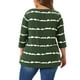 thumbnail image 3 of Tops de mujer de talla grande Agnes Orinda con rayas de teñido anudado, cuello en V, mangas 3/4, blusas casuales 2X en verde oscuro, 3 of 6