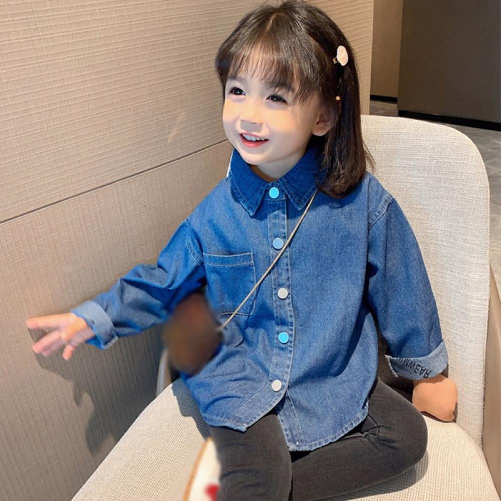 早割航空券 Spring New Autumn Turn-Down Clothing Children Blouse Denim Dance