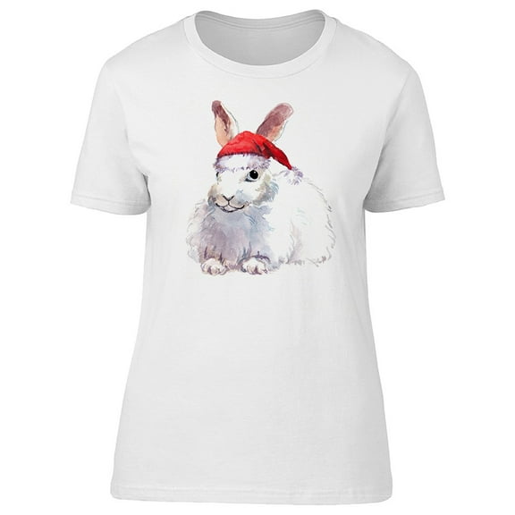 White Fluffy In Santa Hat T-Shirt Women -Image by Shutterstock, Female Medium