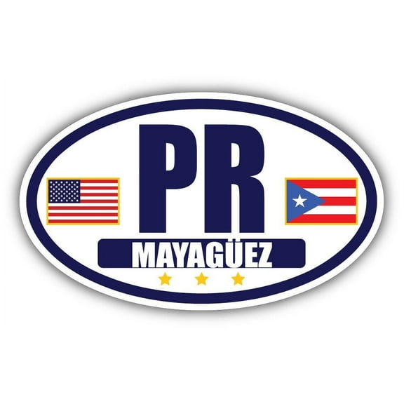 Flag of Puerto Rico / American Flag Oval 3M Vinyl Bumper Sticker Decal | Navy & Gold Mayagüez, PR Sticker Vinyl Decal