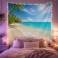 thumbnail image 2 of Tropical Shore with Palms and Turquoise Waves, Peaceful Coastal Art for Ocean Lovers, Island Escape Decor, New Home Gift, Tapestry Wall Hanging for Bedroom and Living Room, 2 of 7