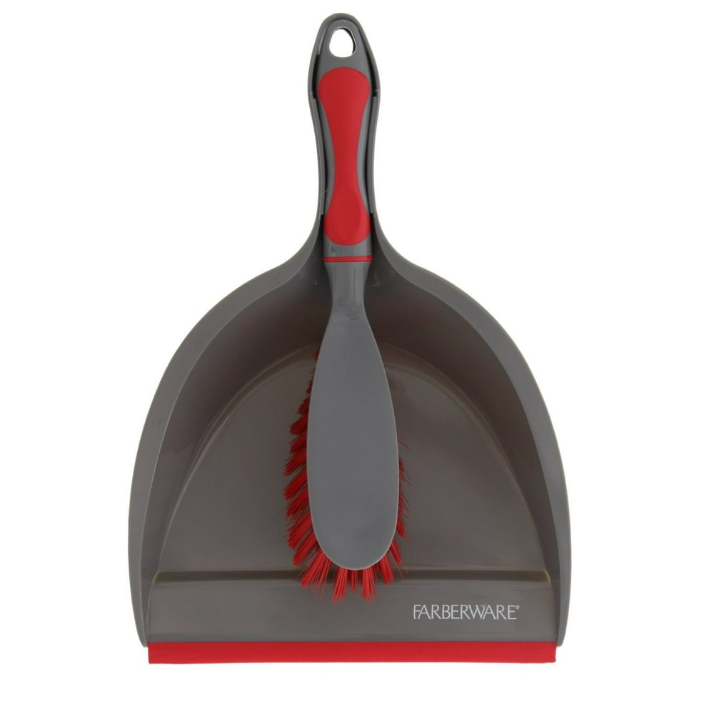 Farberware Dustpan & Brush Set Red, Dustpan with Rubber Lip to Trap