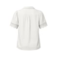 thumbnail image 6 of Mifsaly Button Down Shirts Women Crochet Lace Trim Elegant Business Casual Tops Short Sleeve V Neck Collar Blouses for Work office Summer Vacation Outfits White,L, 6 of 7