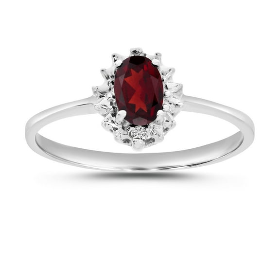 10k White Gold Oval Garnet And Diamond Ring