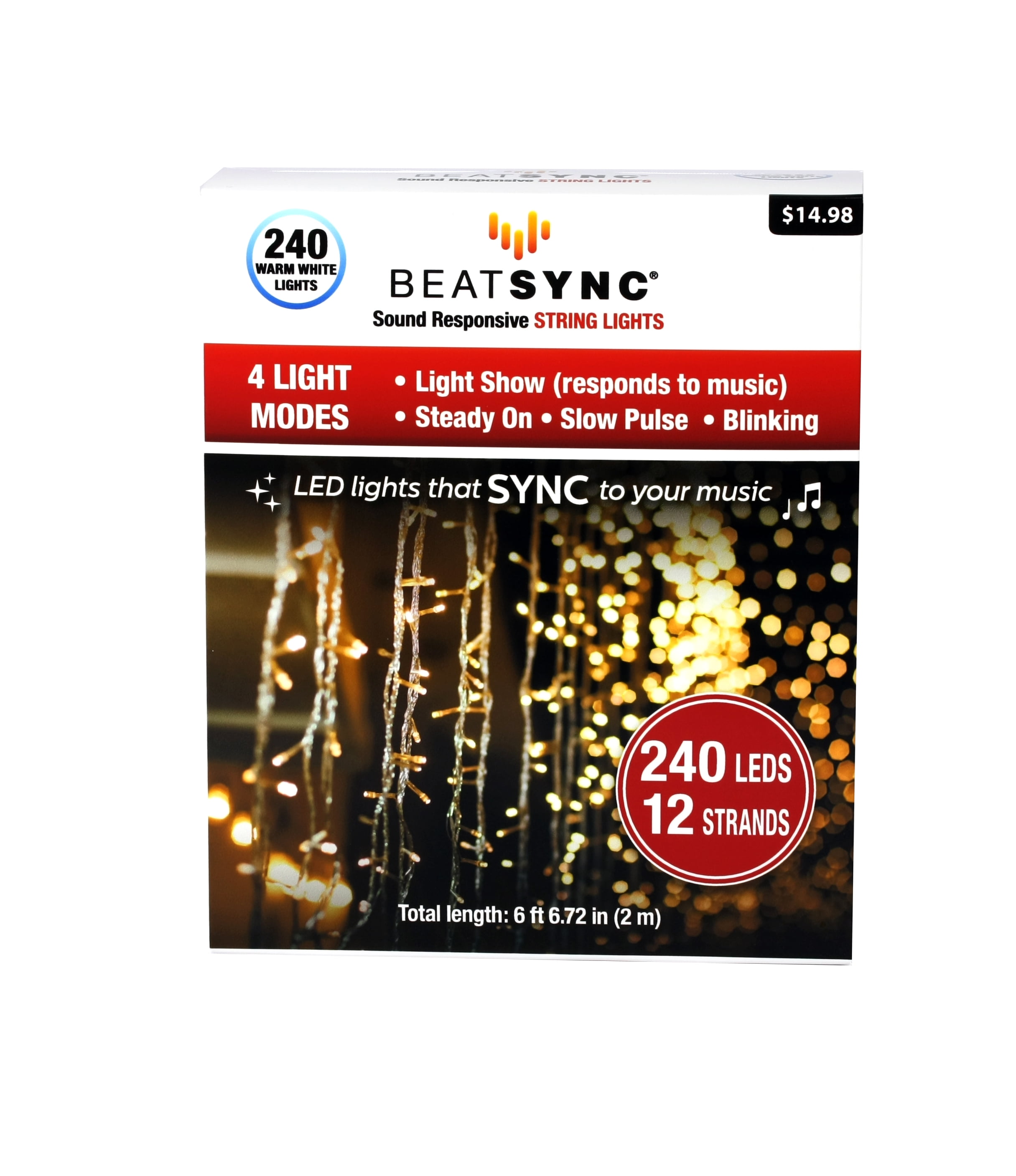 Beatsync  Sound Activated String Lights 50 White LEDS 12 Ft NIB FREE BATTERIES 