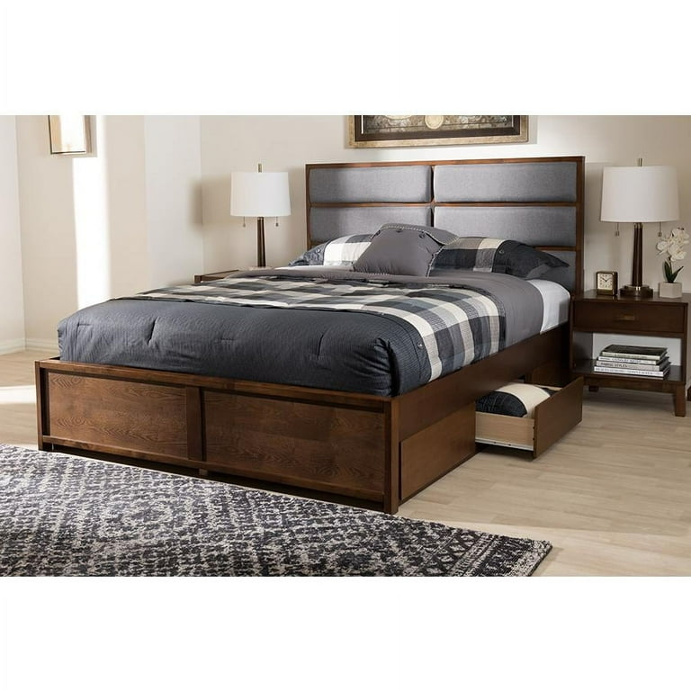 Baxton Studio Macey Modern and Contemporary Dark Grey Fabric Upholstered Walnut Finished Queen Size Storage Platform Bed Baxton Studio Macey Modern and Contemporary Dark Grey Fabric Upholstered Walnut Finished Queen Size Storage Platform Bed