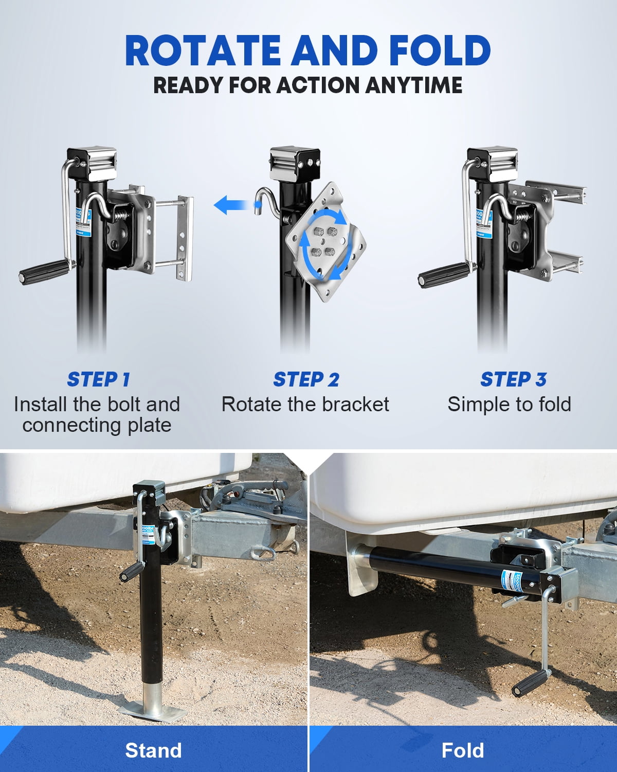 Kohree 3000lbs Trailer Jack,Heavy Duty Swivel Boat Trailer Jack with Ergonomic Handle,15-inch Vertical Travel for RV,Utility,Yacht Trailers-Black