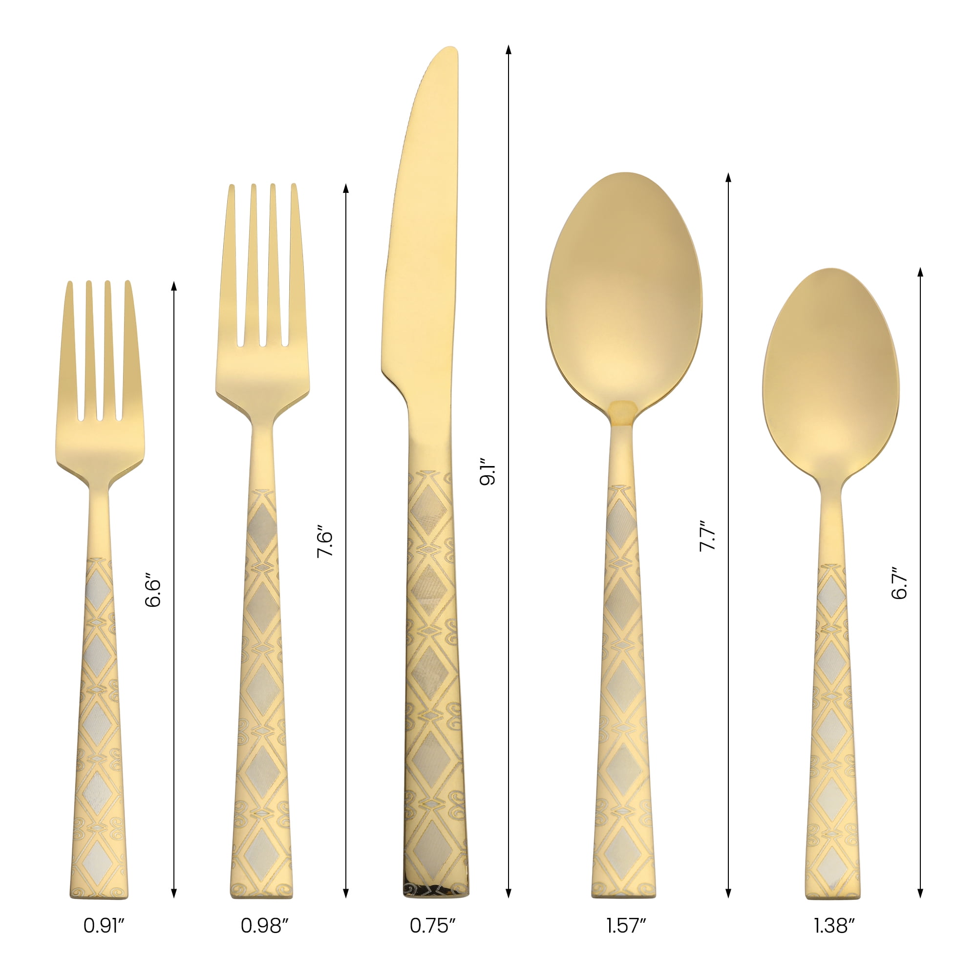 Unique Bargains 20 Piece Stainless Steel Flatware Set for 4 Vintage Cutlery Gold