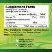 Melatonin Plus B-6 Supplement with 5mg - Sleep Cycle Regulator - Cardiovascular Health - Immune System - 60 Capsules