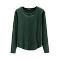 thumbnail image 2 of BKQCNKM Crewneck Sweatshirts Women Autumn And Winter Casual Solid Color Round Neck Thickened Warm Top Workout Shirts Women Long Sleeve Tops Green 1 XL, 2 of 7