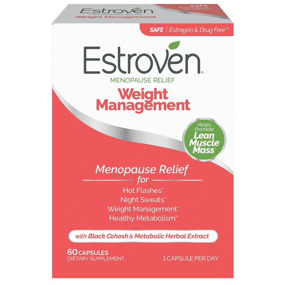 Estroven Menopause Relief Weight Management Daily Supplement, Support for Hot Flashes, Night Sweats, & Healthy Weight, 60 Count