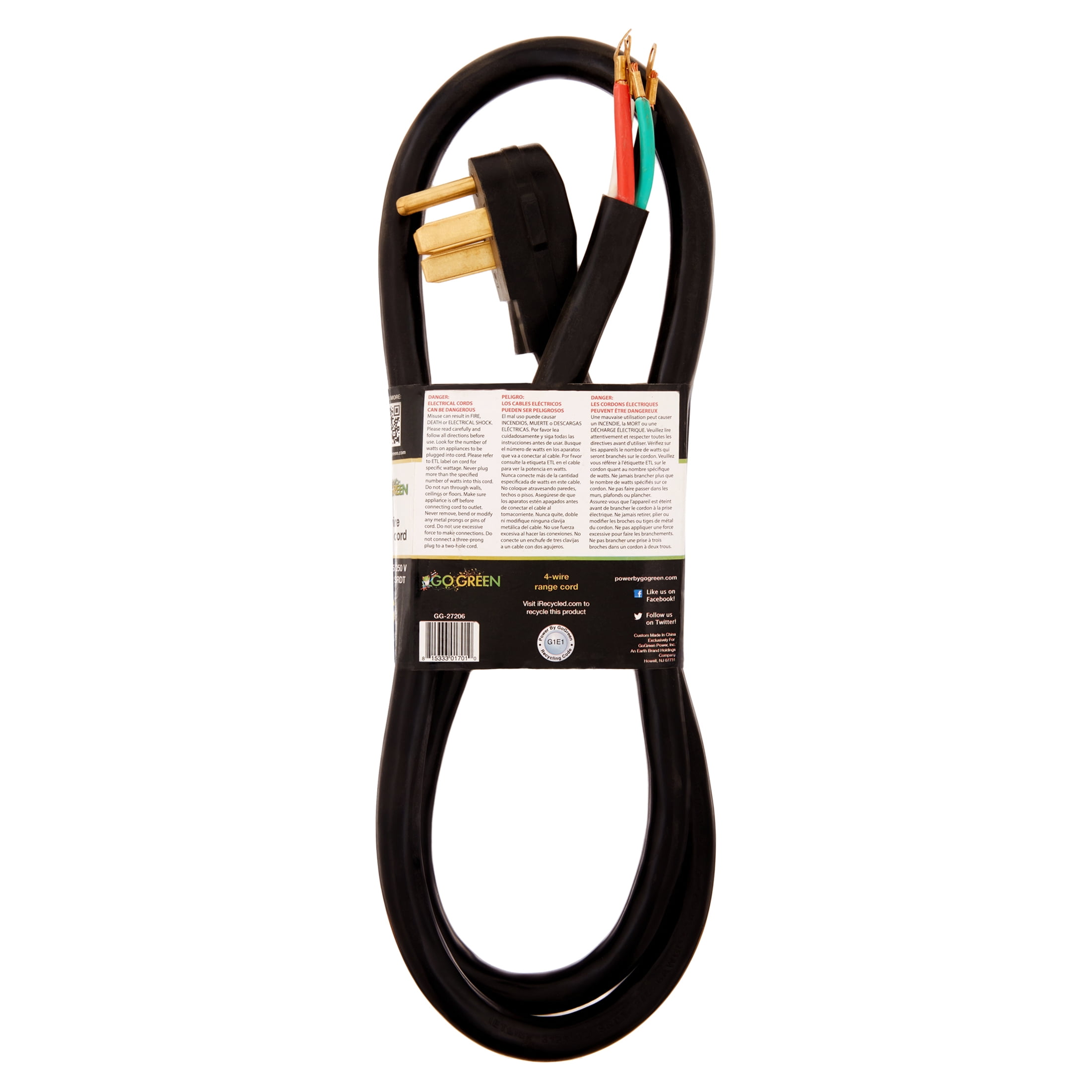 GoGreen Power (GG-27206) 6' 4-Wire Range Cord, 50 Amp, 6 Ft