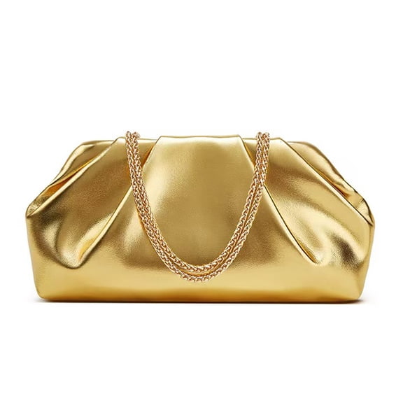 REMANLAND Women's Satin Pleated Evening Clutch, Gold