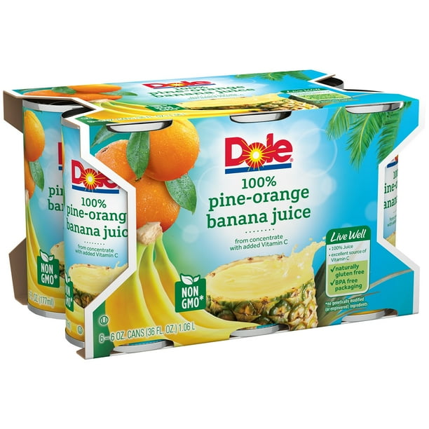 8 Pack Dole Juice Pine Orange Banana 6 Fl Oz 6 Count Walmart Com Walmart Com