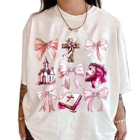Let Me Tell You About My Jesus Coquette Bow T-Shirt – Cute Bible Verse Christian Shirt, Faith-Based Pink Bow Crewneck, Inspirational Gift for Her