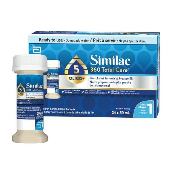 Similac 360 Total Care Step 1, Baby Formula, Infant Formula, 0-12 months, blend of 5 oligosaccharides, 24x59mL Ready to Feed Bottles