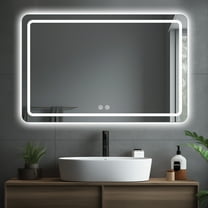 LED Bathroom Mirror, 36 x 28 Inch Anti-Fog Wall Mirror with Lights Stepless Dimmable, Lighted Bathroom Mirrors for Wall, Rectangle Bathroom Vanity Mirror with Front and Backlight, Horizontally Only