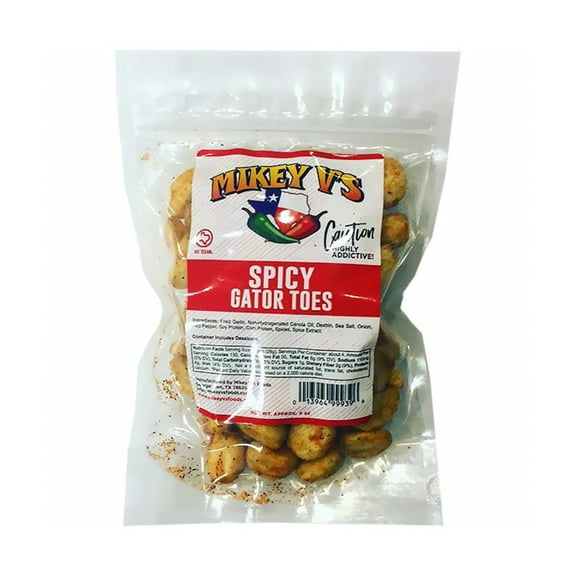 Mikey V’s Spicy Gator Toes, Crunchy Deep-Fried Garlic Cloves with Bold Heat, 3.9 oz Snack Bag