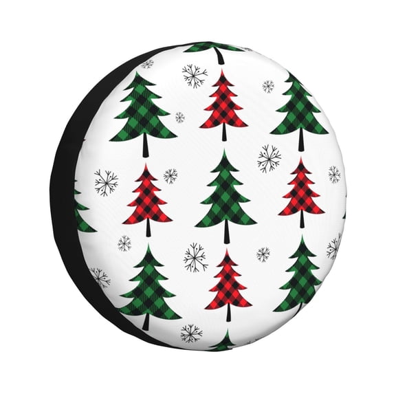 Logiee Buffalo Plaid Christmas Trees Print Spare Tire Cover, Universal Wheel Protectors,Waterproof Dust-Proof UV Sun Wheel Tire Cover,Fit for SUV, RV, Travel Trailer, Truck-14 inch