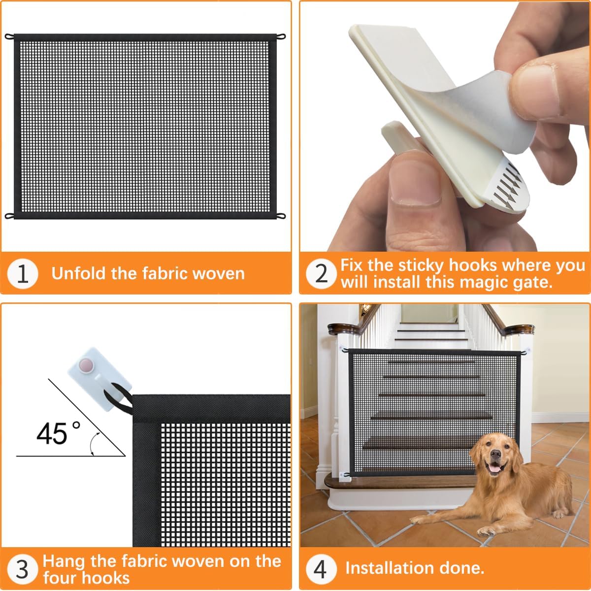 UniVerse Dog Gate for Stairs Pet Gates for The House: Dogs Screen Mesh Gate for Doorways Stairways Indoor 29 inches Tall, 41 inch Wide, Fits Openings 36'' to 39'' Wide