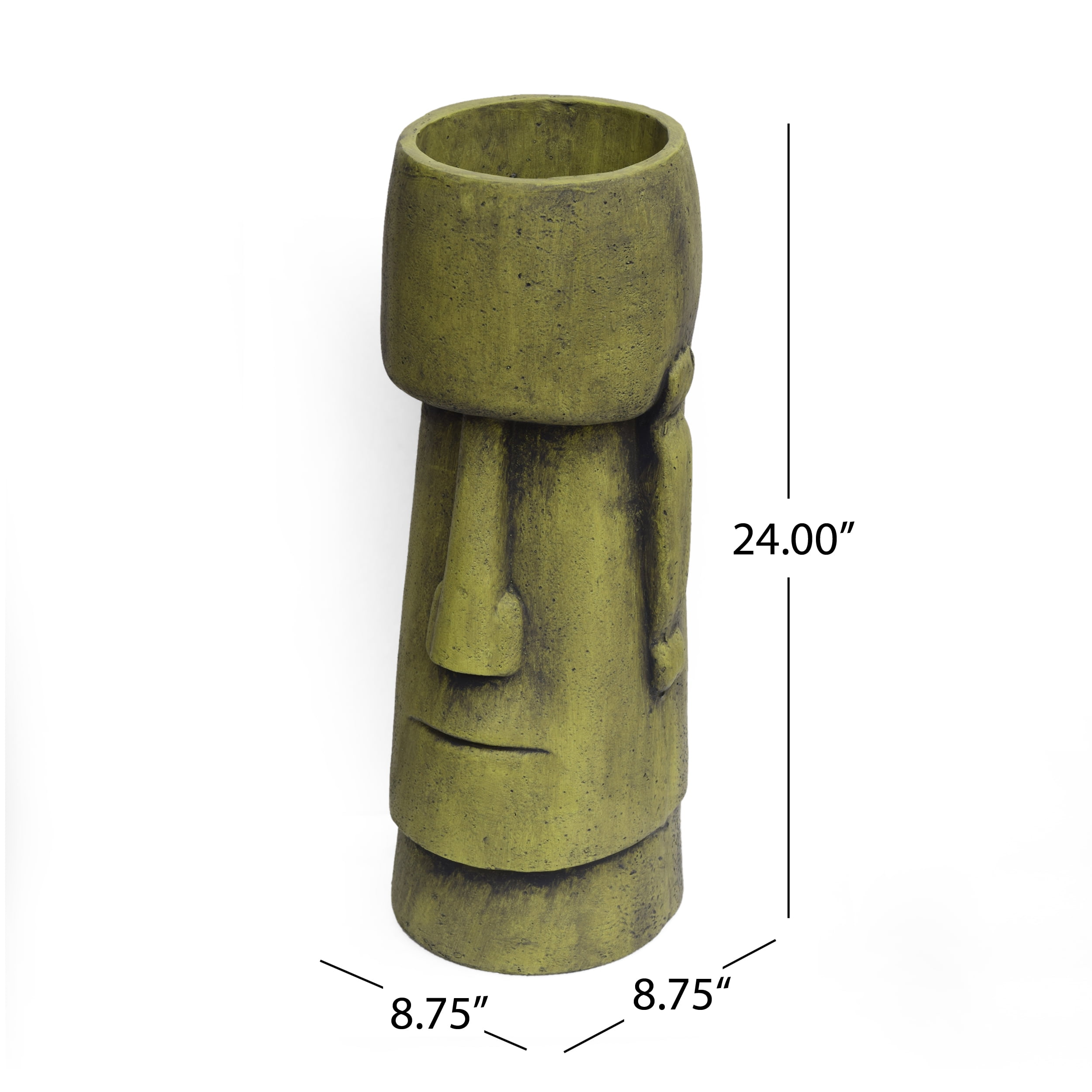 GDF Studio Cayton Outdoor Cast Stone Easter Island Tiki Urn Planter, Antique Green