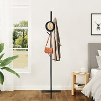 Modern Metal Coat Rack Free Standing with 7 Hooks Hall Coat Tree in Corner Hat Hanger Stand Coat Racks Stand Porch Entryway Organizer for Hat, Clothes, Bags, Umbrella, 42x42x170cm (Black)