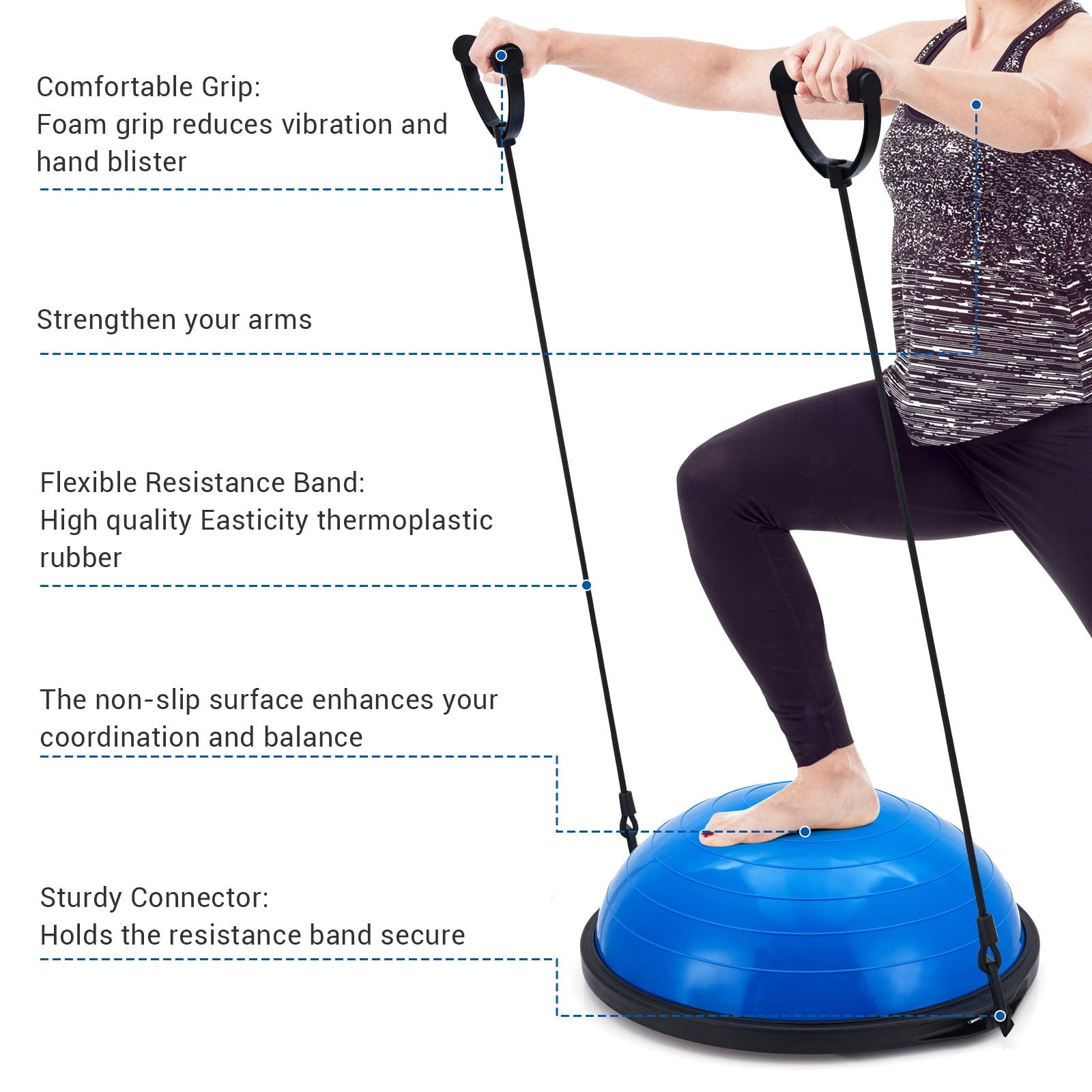 Accreate 25 Inch Half Balance Ball Trainer, Heavy Duty 1600 Lbs Capacity Stability Ball With Nonslip Base, Inflatable Design, 2 Resistance Bands, Pump, And Extra Ball For Home Fitness