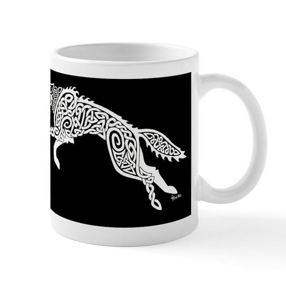 CafePress - White Wolf On Black - 11 oz Ceramic Mug - Novelty Coffee Tea Cup