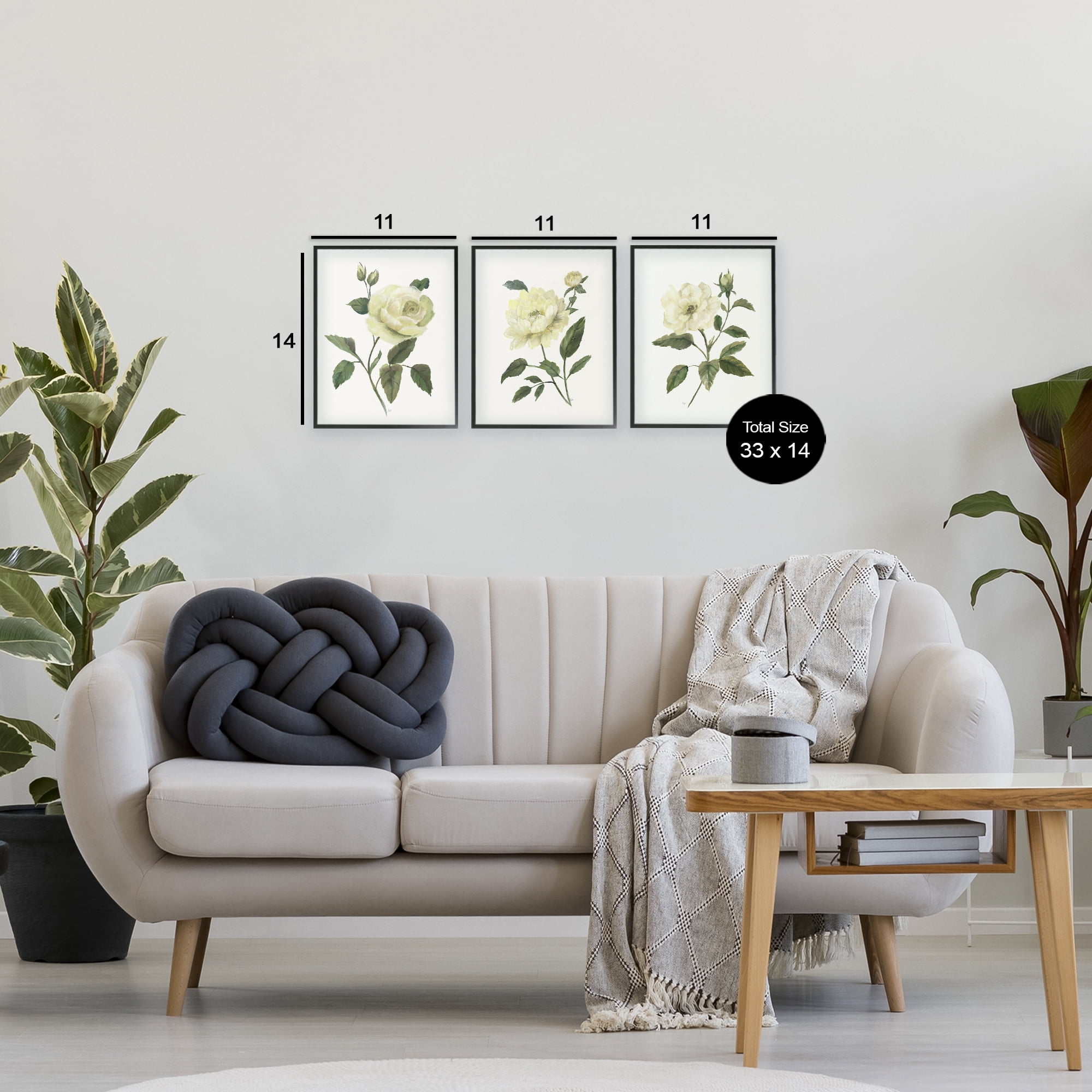 Stupell Industries Ivory Budding Garden Flowers 3 Piece Black Framed Giclee Art Set, design by Nan