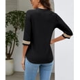 thumbnail image 5 of Women's Casual 3/4 Sleeve Shirts Lace V Neck Color Block Dressy Tops Trendy Hollow Floral Blouses T Shirts S-XXL, 5 of 13
