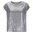 thumbnail image 4 of Fznquz Gray Women Tops Sparkly Sequin Casual Blouses Crew Neck Cap Sleeve Fashion Blouse Women, 4 of 6