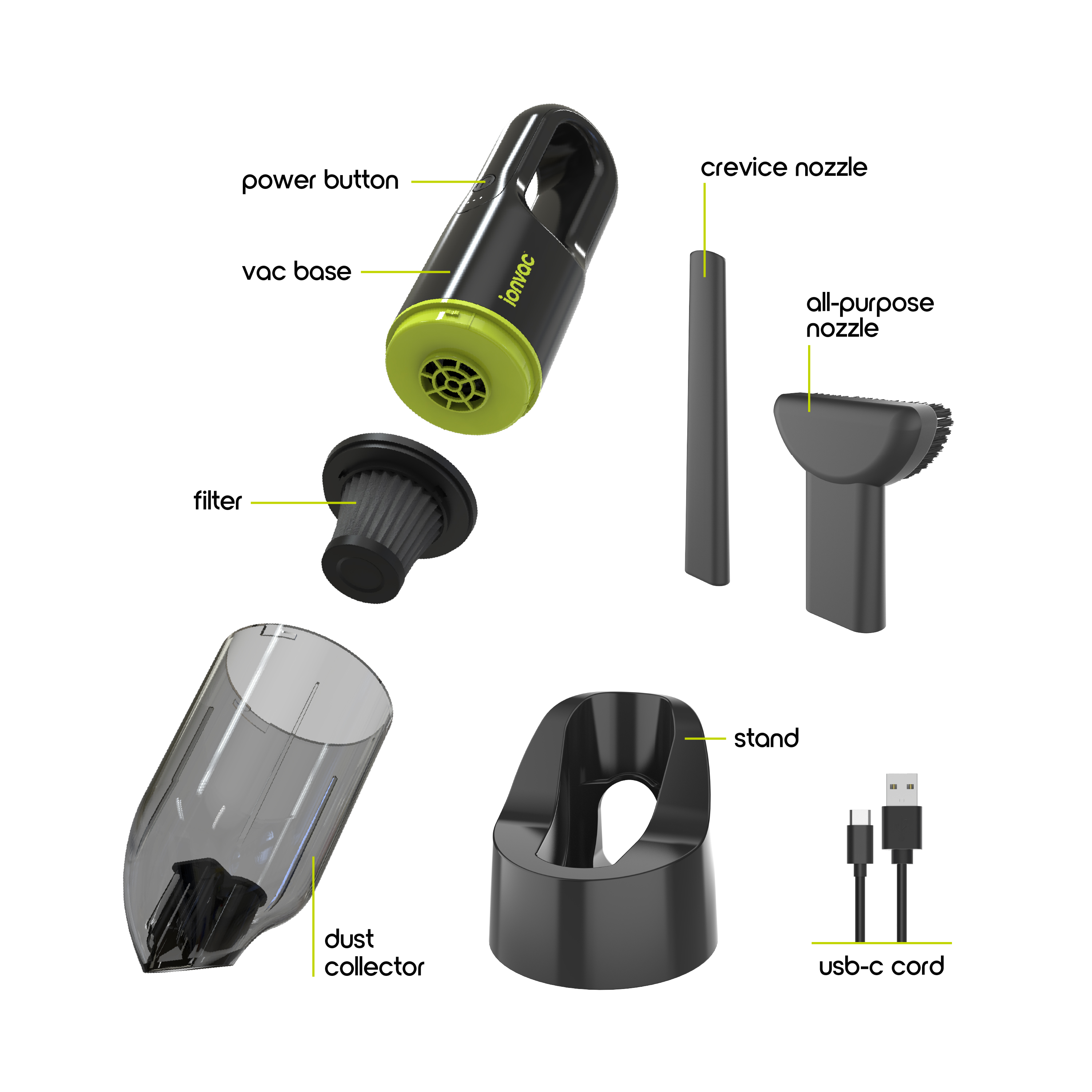 IonVac Handheld Cordless Vacuum, Green, with USB Charging photo 3