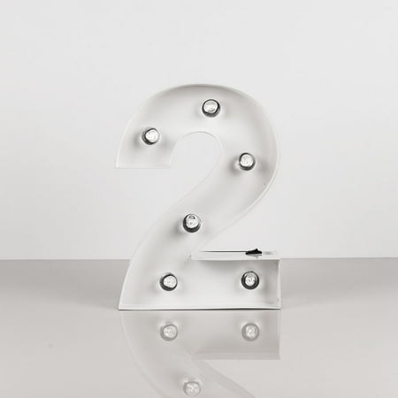 Lighted Metal Numbers Fantado White Marquee Light Number '2' LED Metal Sign (8 Inch, Battery Operated) by PaperLanternStore ()