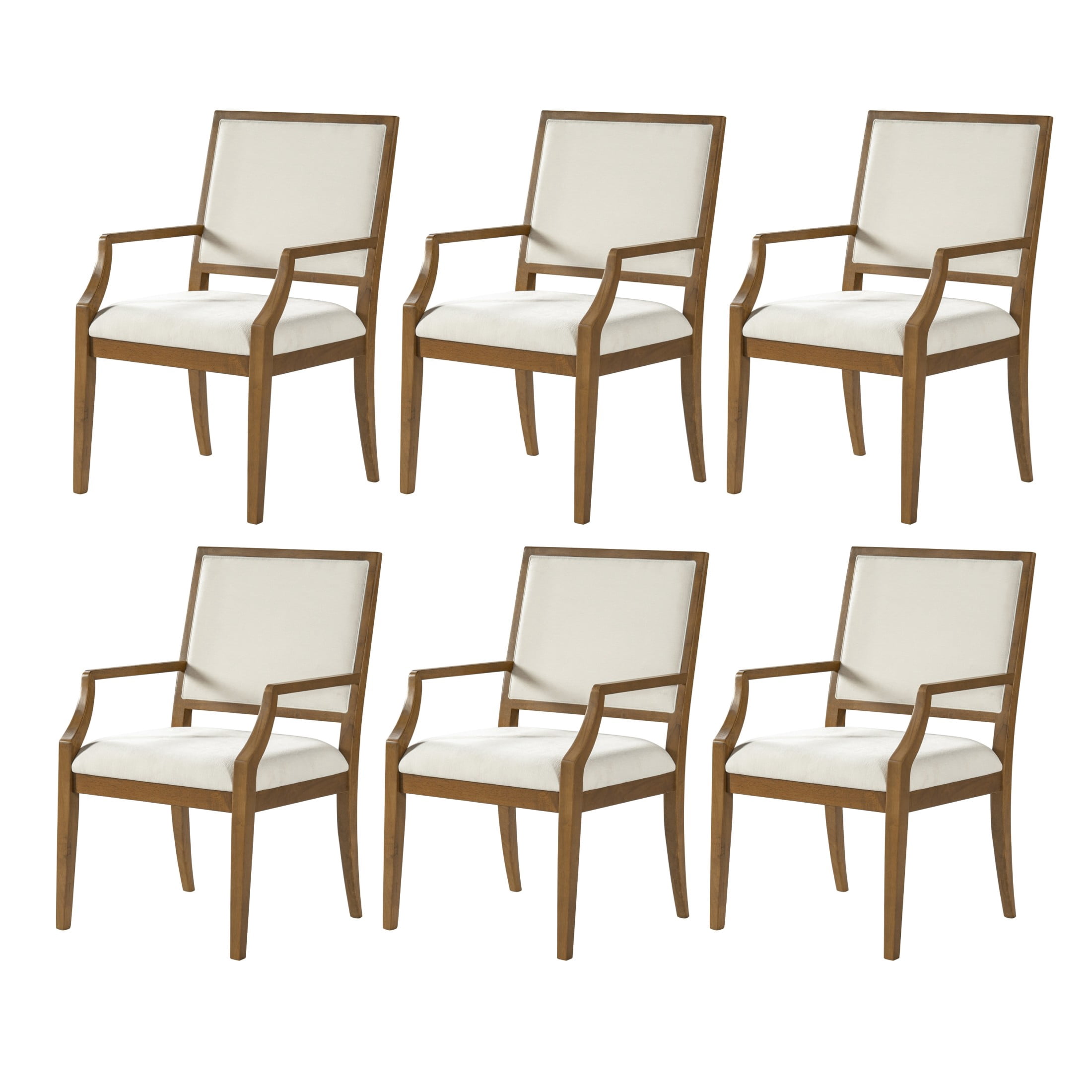 Christopher Knight Home Modern Upholstered Arm Dining Chairs, Rubberwood Frame, Beige+Walnut, Set of 6