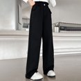 thumbnail image 6 of CPNG Girls Casual Pants Elastic High Waist Straight Wide Leg Pants with Frayed Edge Lightweight Breathable Streetwear Pants, 6 of 7