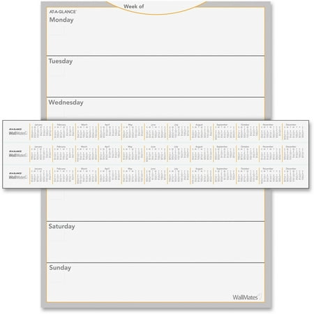 Dry Erase Weekly Planner At-A-Glance, AAGAW503028, WallMates Self-Adhesive Dry Erase Weekly Plan Surface, 1 Each, White ()
