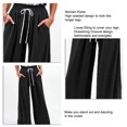 thumbnail image 3 of Pantalones de mujer Pantalones de pierna ancha de cintura alta Pantalones con cierre de cordón Pantalones casuales sueltos de color puro, 3 of 5