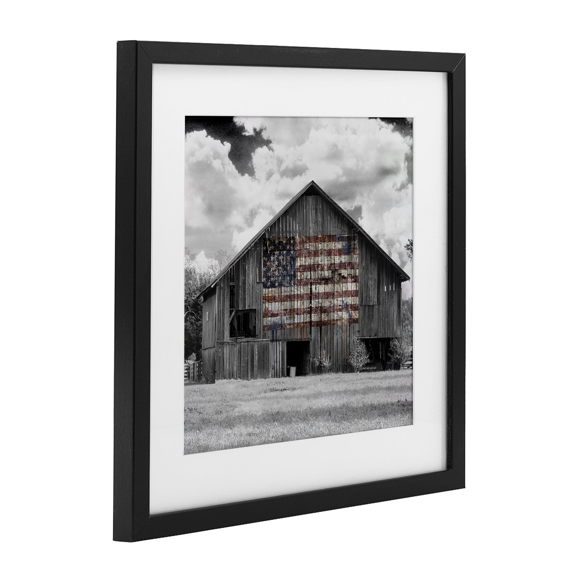 USA Flag Monochrome Barn Black Framed Print Under Glass, design by Decent Exposures