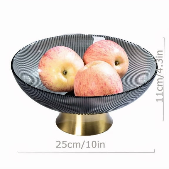 Limirno Glass Fruit Bowl – Tall Stand with Base, Dessert & Snack Display, Grey, Small