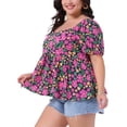 thumbnail image 4 of Blusas de verano casuales para mujer de talla grande Agnes Orinda con escote en forma de corazón, manga corta, dobladillo con volantes y espalda fruncida 3X Rosa intenso, 4 of 6
