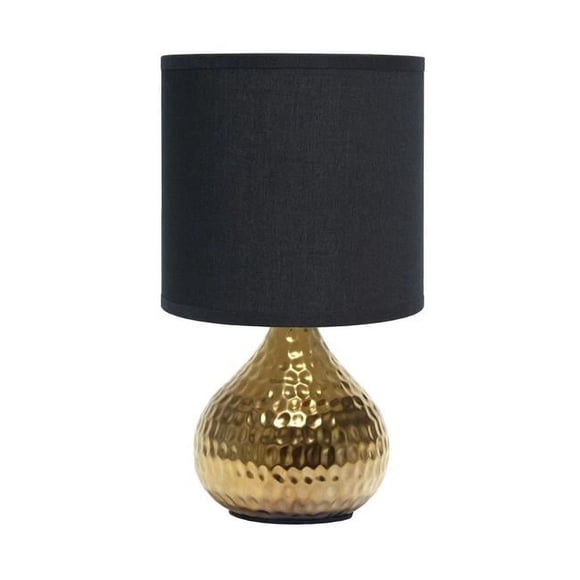 Simple Designs LT2073-GDB Hammered Gold Drip Mini Table Lamp, Black