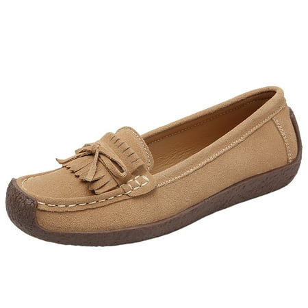 Women s Classic Bowknot Daily Casual Cow Suede Loafers Driving Soft Top Casual Boat Shoes Fashion Comfortable Flat Shoes Casual Shoes for Women Size 5 1/2 All Casual Shoes for Women Womens Shoes Size