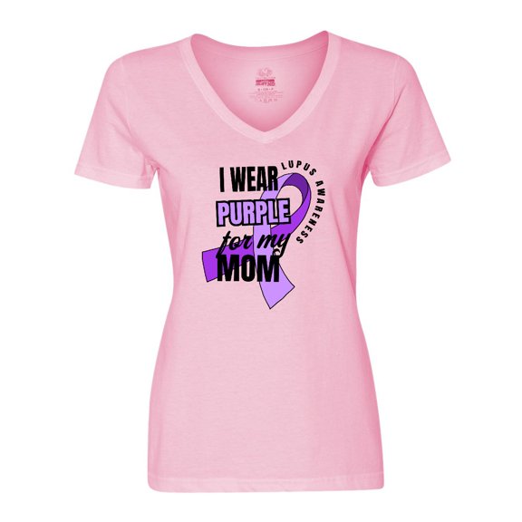 Inktastic I Wear Purple For My Mom Lupus Awareness Women's V-Neck T-Shirt