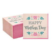 150 Pack Happy Mother’s Day Pink Paper Napkins, Floral Party Supplies (Pink, 6.5 x 6.5 In)