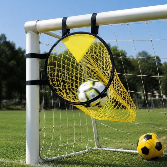 Football Target Net, Yellow Round Goal Hanging Net with Strap for Soccer Goal, Training, Backyard, Indoor, Outdoor Practice