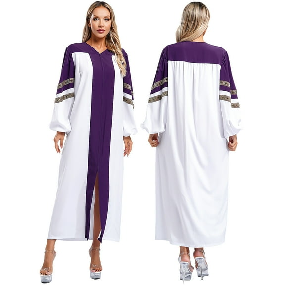 Aiihoo Women's Choir Robe Clergy Robe Loose Fit Clergy Maxi Dress A-line Long Dress Minister Pastor Gown Purple S