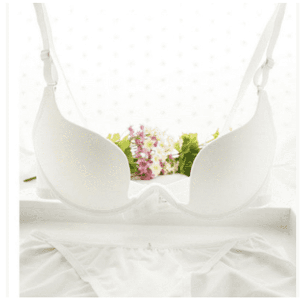 VISgogo Sujetador sin espalda sexy sin costuras para mujer, ropa interior invisible de corte bajo en V profundo, ropa interior acolchada con realce VISgogo moda