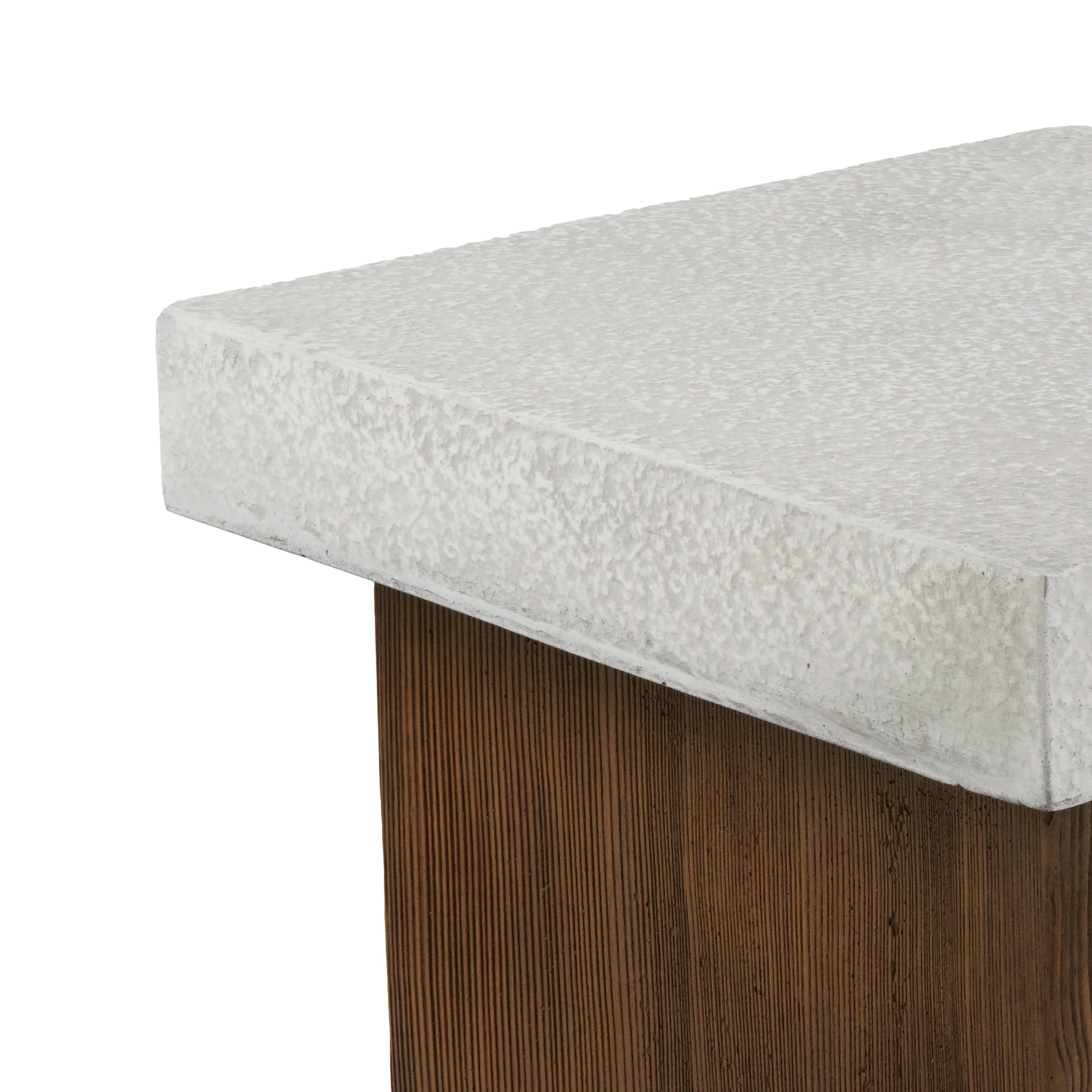 Ashmore Outdoor Patio Square Side Table, MGO, Antique White + Natural Wood Finish